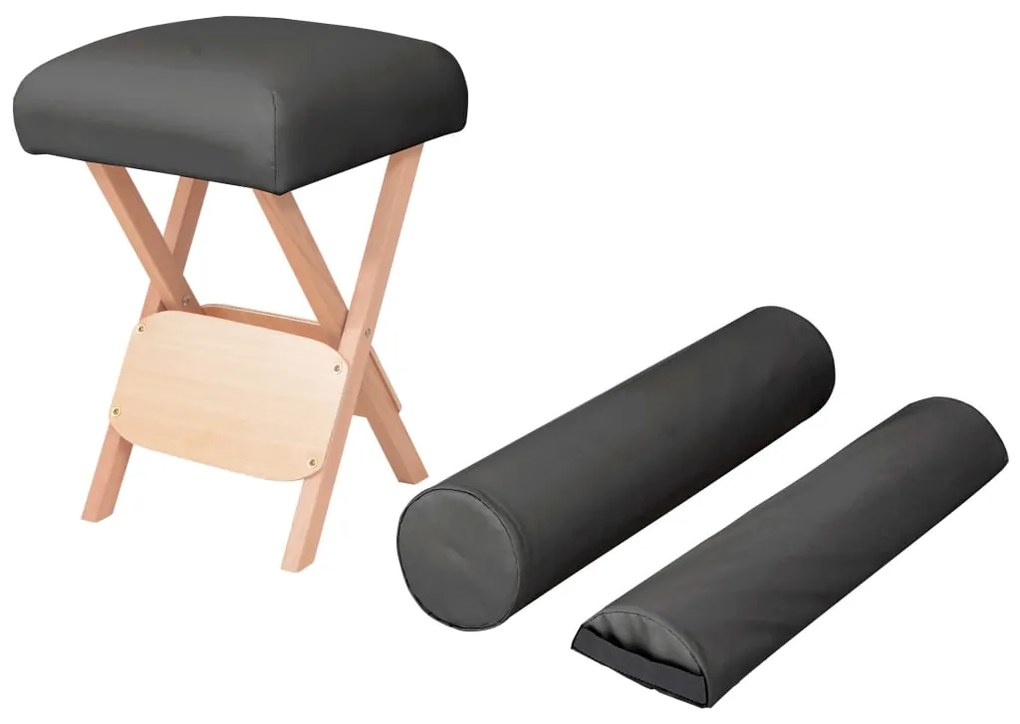 110147 vidaXL Banco massagens dobrável assento 12 cm espess. + 2 rolos preto