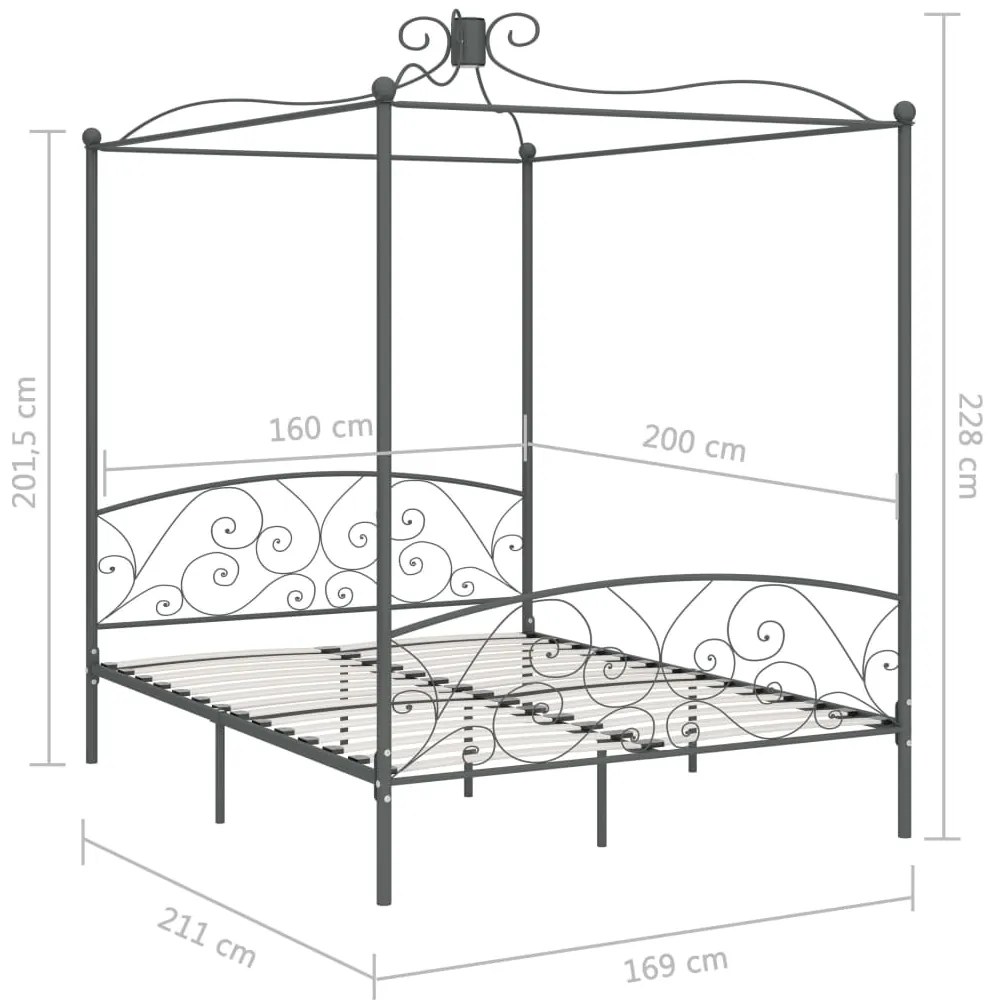 Estrutura de cama com dossel 160x200 cm metal cinzento