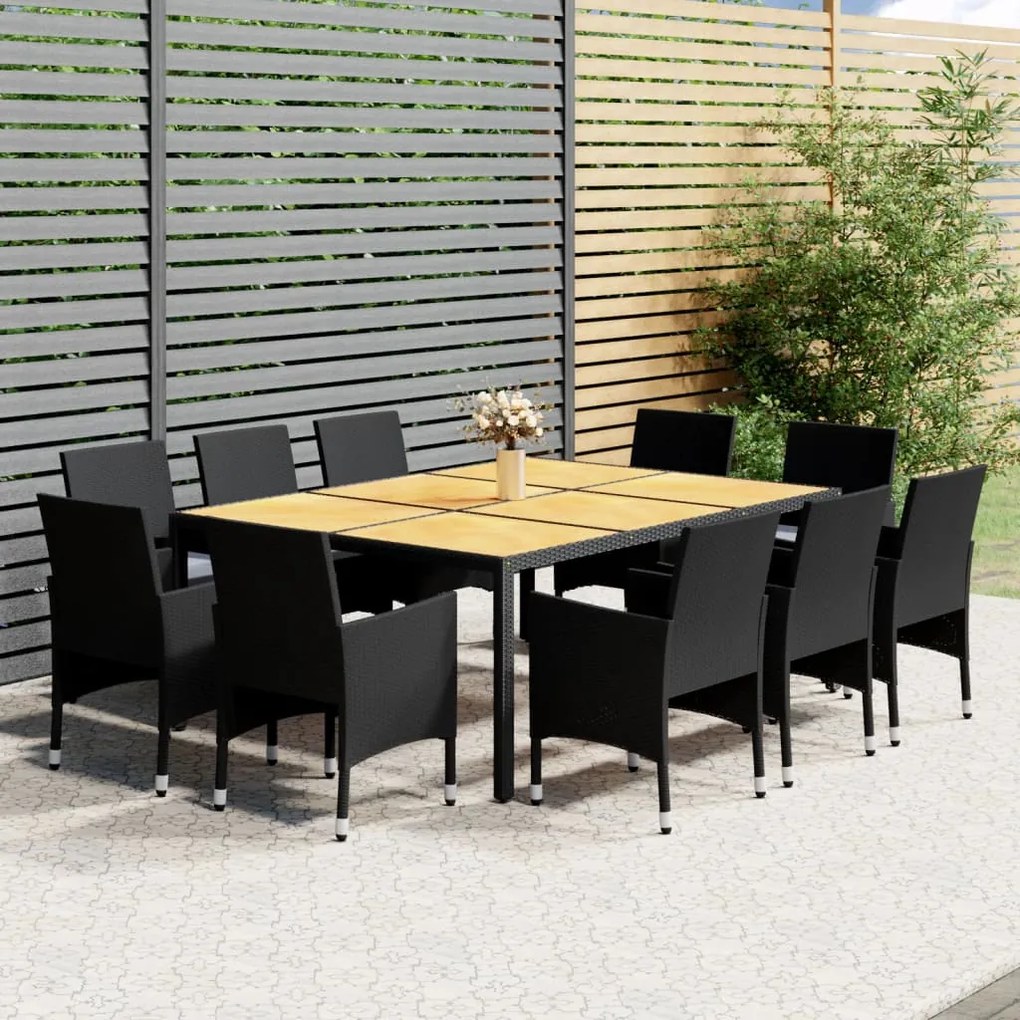 vidaXL 11 pcs conjunto de jantar para jardim vime PE preto