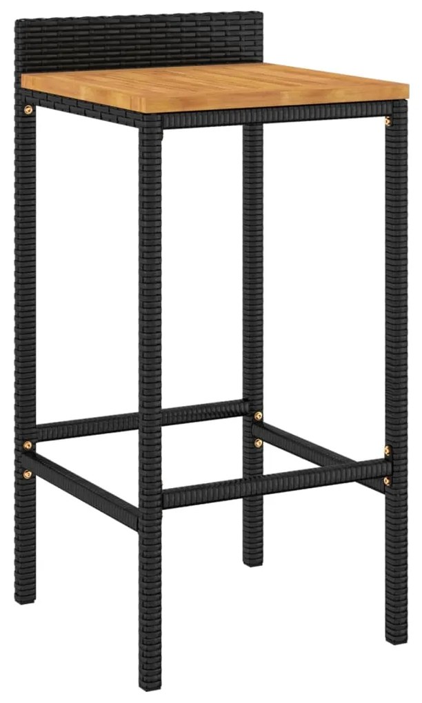 3 pcs conjunto de bar p/ jardim vime PE/acácia maciça preto