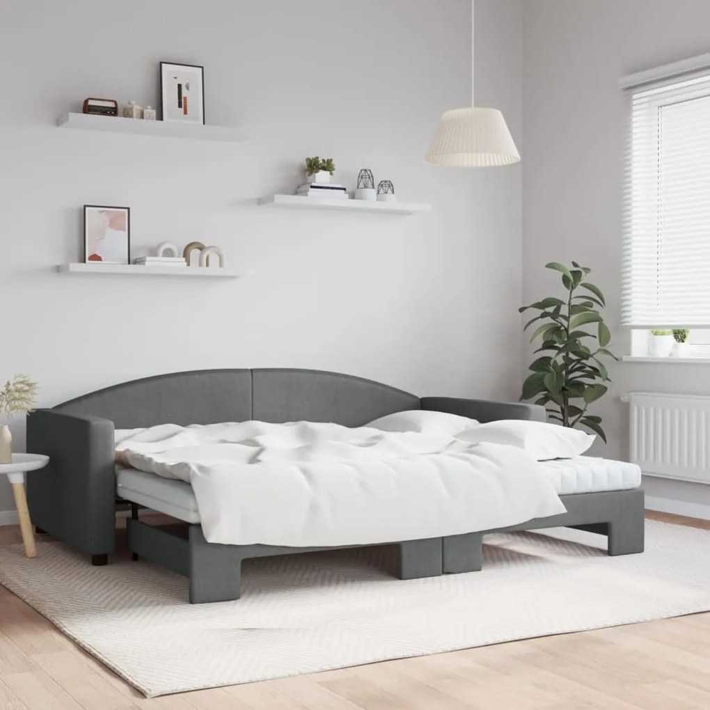 vidaXL Sofá-cama c/ gavetão e colchões 90x200cm tecido cinzento-escuro