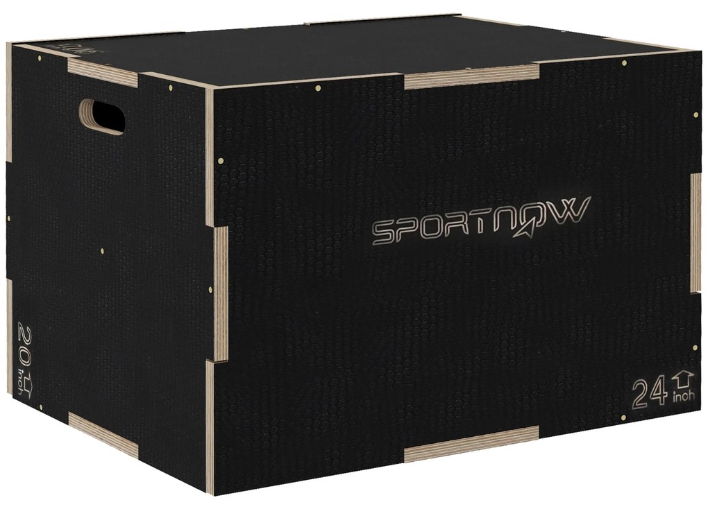SPORTNOW Caixa Pliométrica Treino Força Casa Ginásio CrossFit Carga 120 kg 3 Alturas 76x61x51 cm Preto Resistente | Aosom Portugal