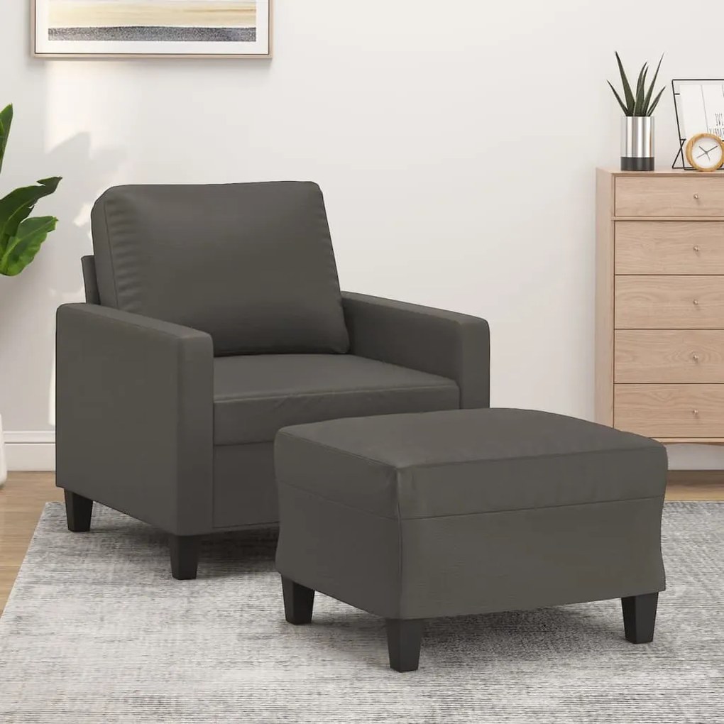 vidaXL Poltrona com apoio de pés couro artificial 60 cm cinzento