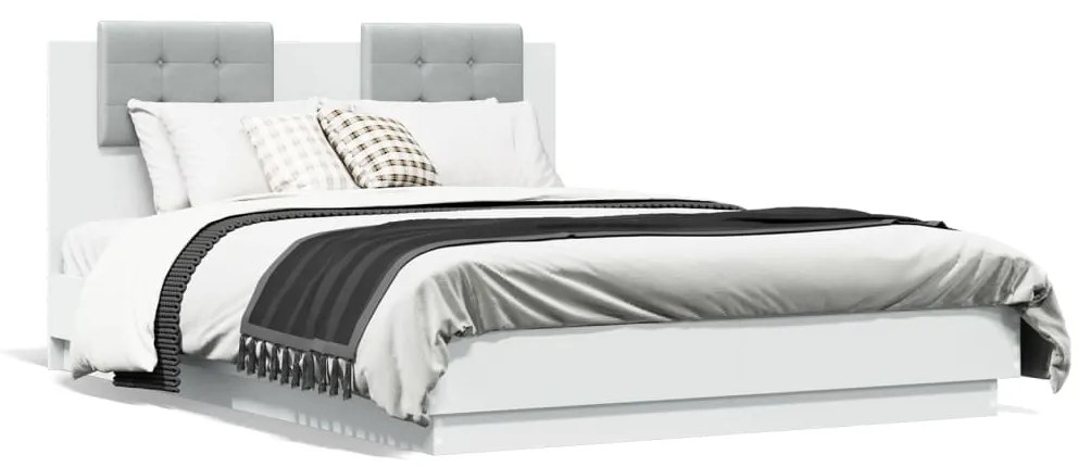 3210038 vidaXL Estrutura de cama com cabeceira e luzes LED 140x190 cm branco