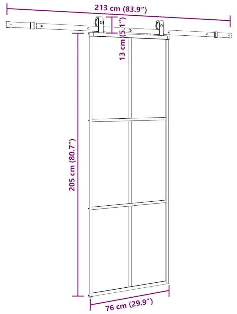 Porta deslizante c/ conj. ferragens 76x205cm vidro ESG preto