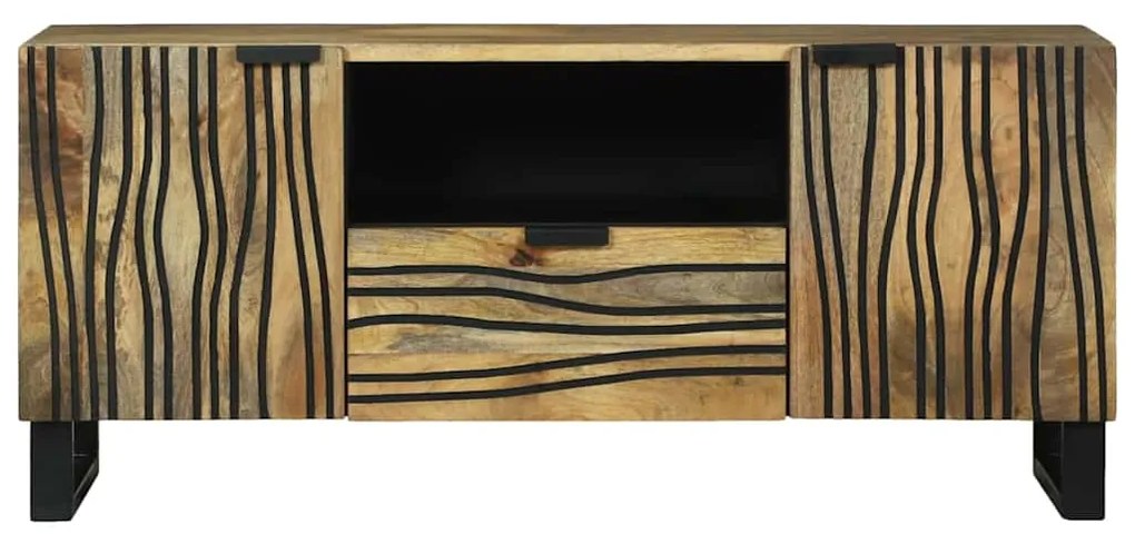 Armário de TV - 105 x 33,5 x 46 cm, Feito de Madeira Sólida de Manga