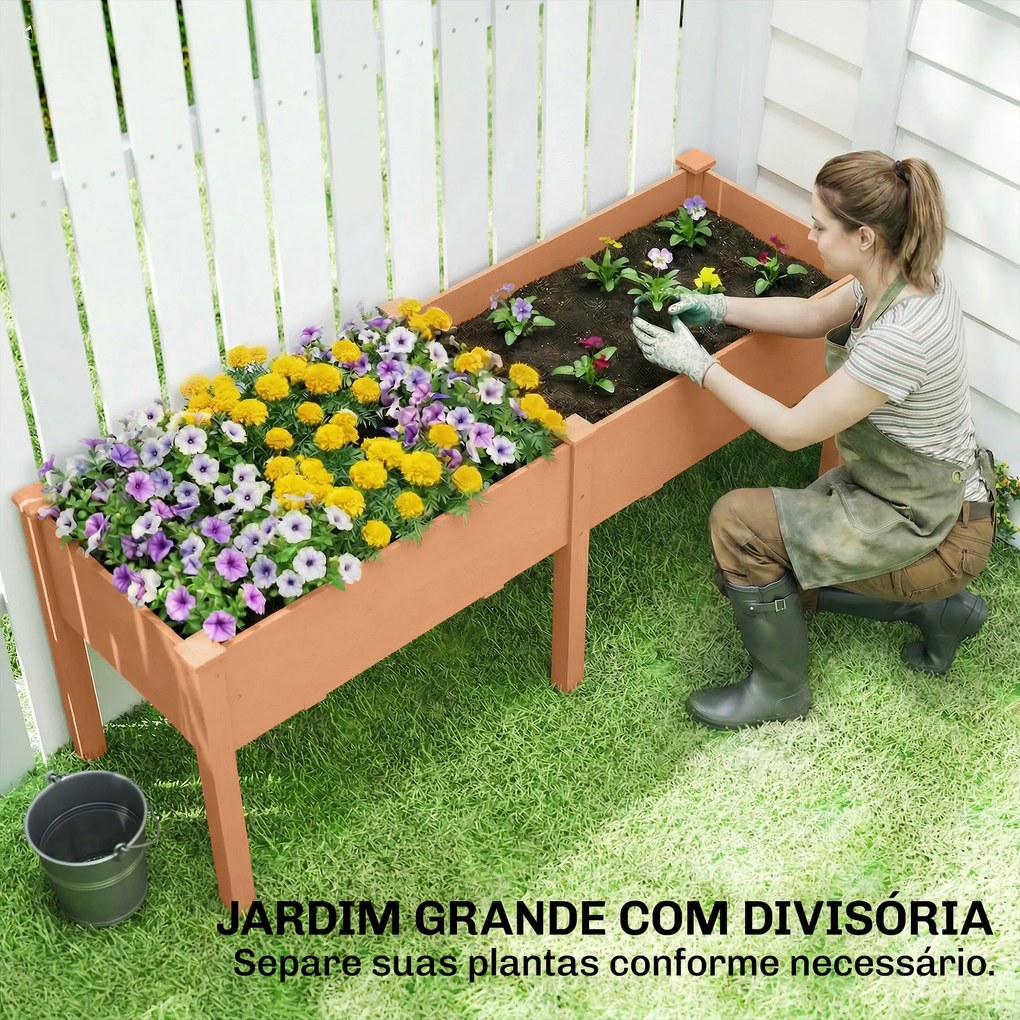 Floreira Elevada de Madeira 184x59x76,5 cm com 6 Orifícios de Drenagem para Cultivo Plantas Flores Castanho
