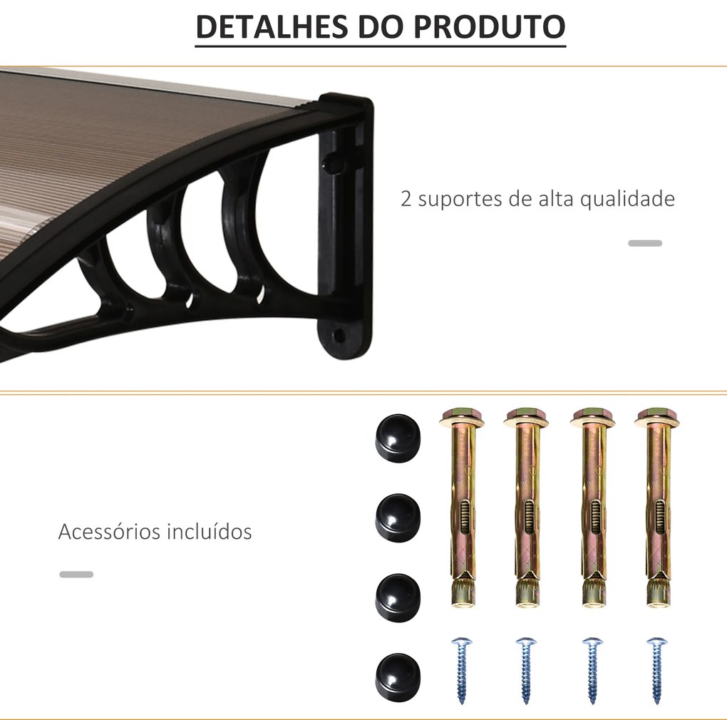Toldo de Proteção 75x100 cm para Portas e Janelas contra Sol e Chuva com Suporte de Liga de Alumínio Castanho e Preto