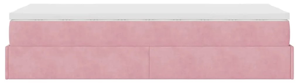 Estrutura de cama otomana com colchão rosa 90x200cm veludo