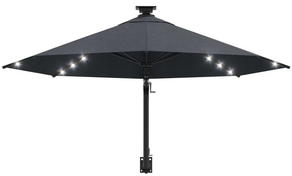 Guarda-sol para jardim de parede c/ luzes LED 300 cm antracite