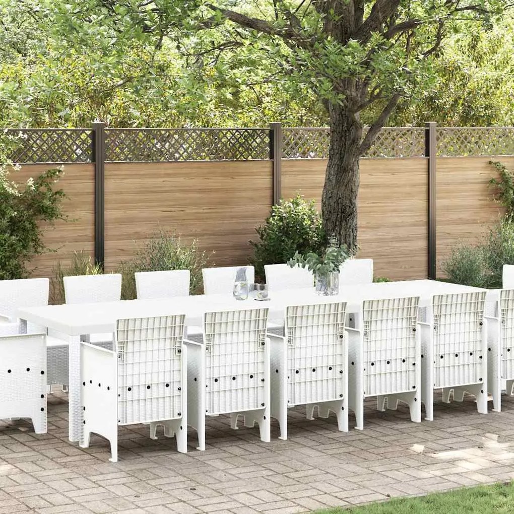vidaXL Conjunto de Jantar de Jardim 15 pcs Branco Largo Rattan / Vime
