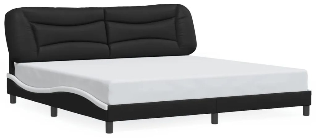 Estrutura cama c/ luz LED 200x200 cm couro artif. preto/branco