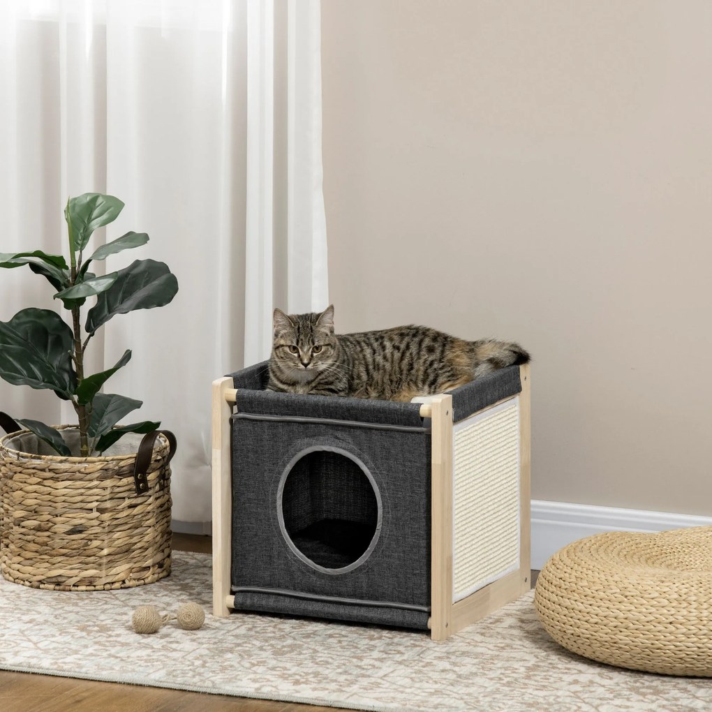 PawHut Casa para Gatos Cama para Gatos de Interior com Almofada Amovív