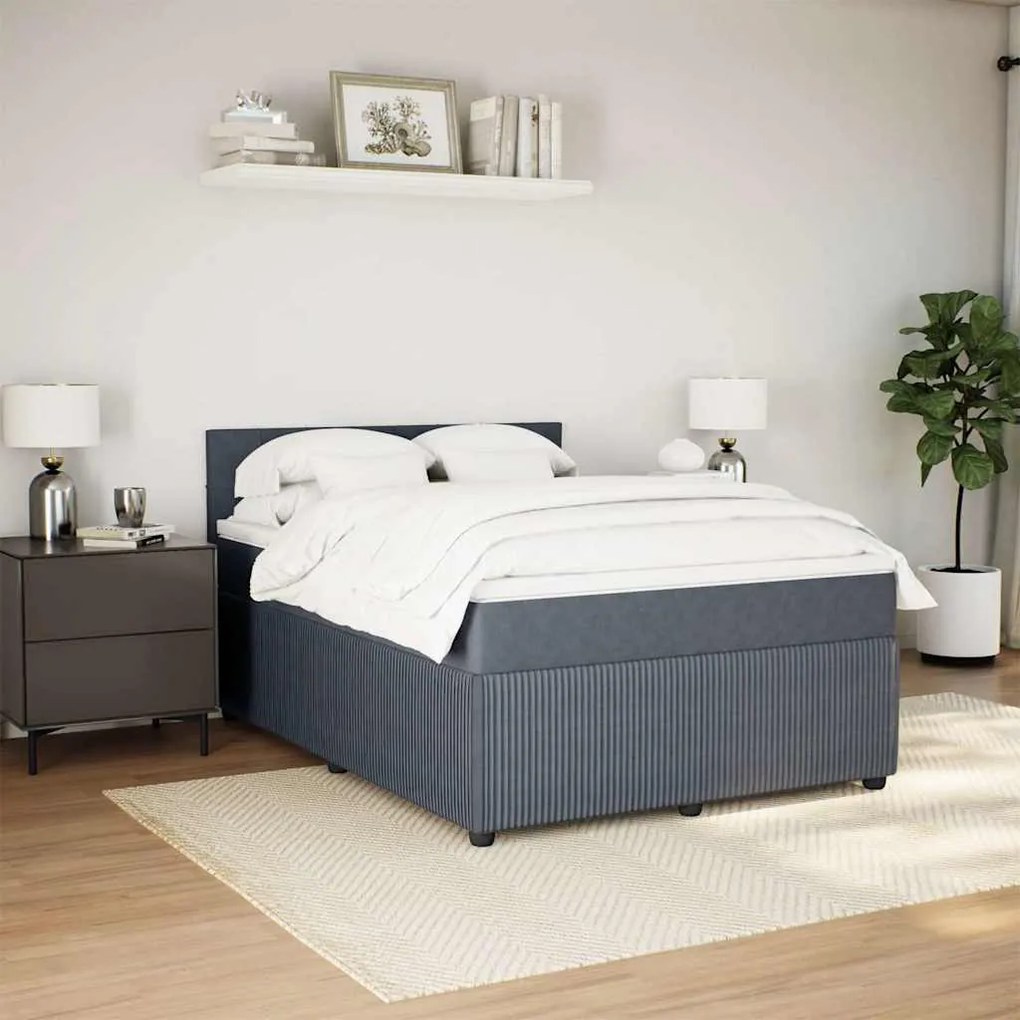 Cama com molas/colchão 160x200 cm veludo cinzento-escuro