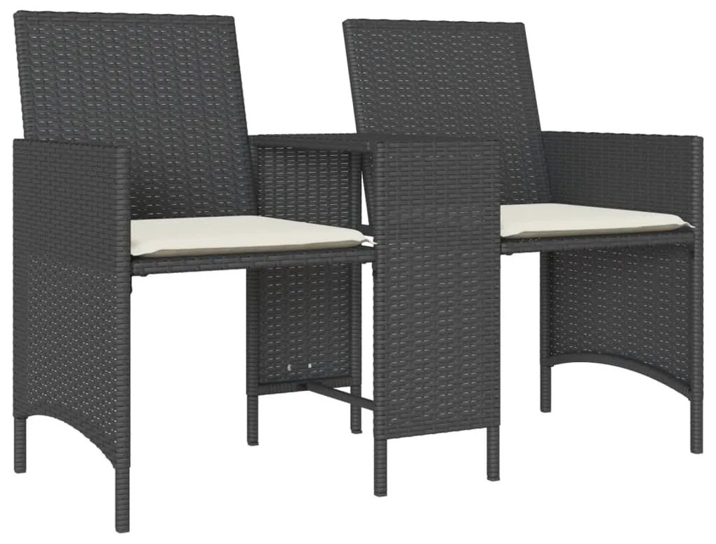 Sofá de jardim de 2 lugares com mesa e bancos vime PE preto