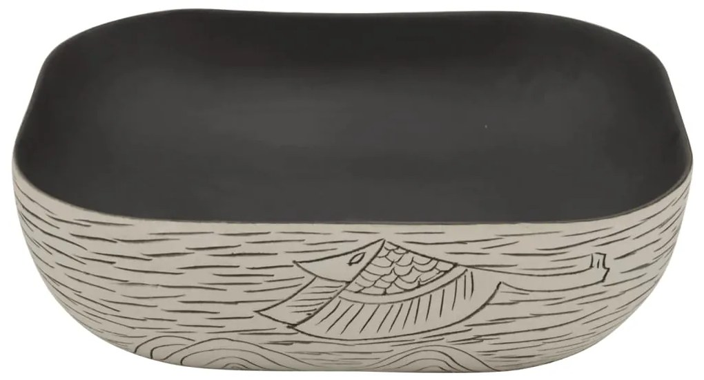 Lavatório bancada retang. 48x37,5x13,5 cm cerâmica cinza/preto