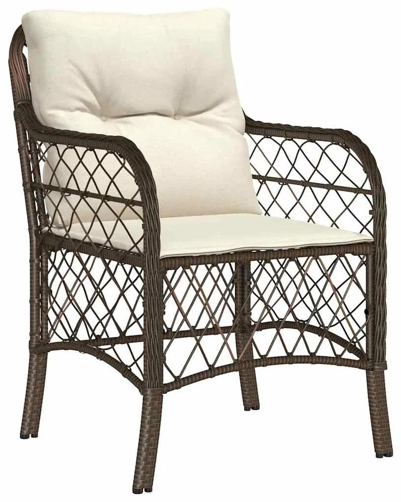 Conjunto de Jantar de Jardim com 7 Peças e Almofadas Marrons em Rattan