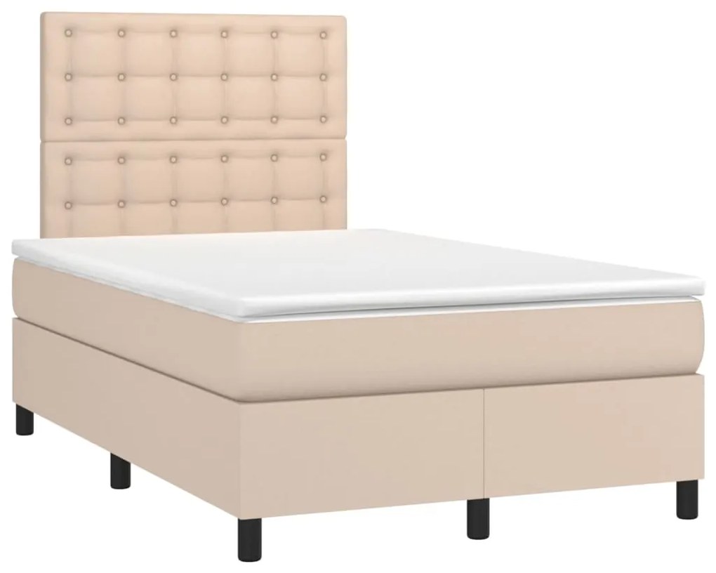 Cama box spring c/colchão/LED 120x200cm couro artif. cappuccino