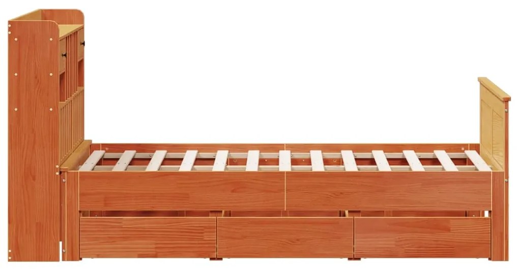 Cama c/ estante sem colchão 120x200cm pinho maciço castanho-mel