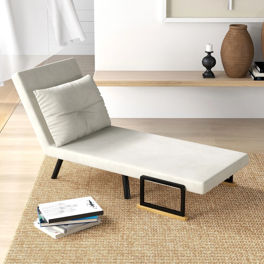 Poltrona convertível 4 em 1 63 L x 73 P x 81 A cm, cama individual, encosto com 5 posições, braços em madeira com almofada, tecido com efeito de velud