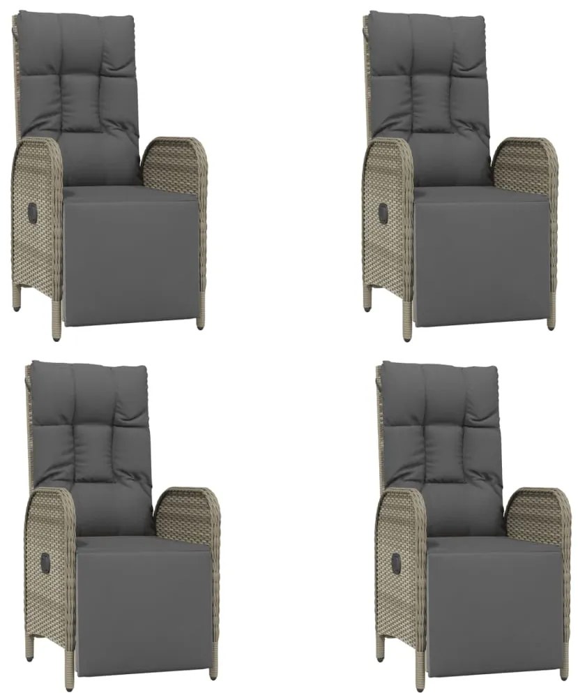 5 pcs conjunto de jantar p/ jardim c/ almofadões vime PE cinza