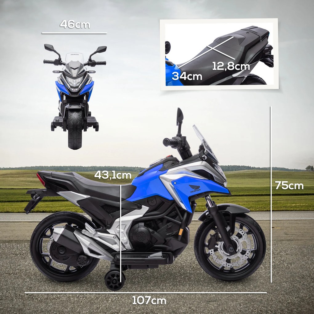 Moto elétrica para crianças - Moto de brincar Honda para crianças dos 3 aos 6 anos, com música e faróis azuis