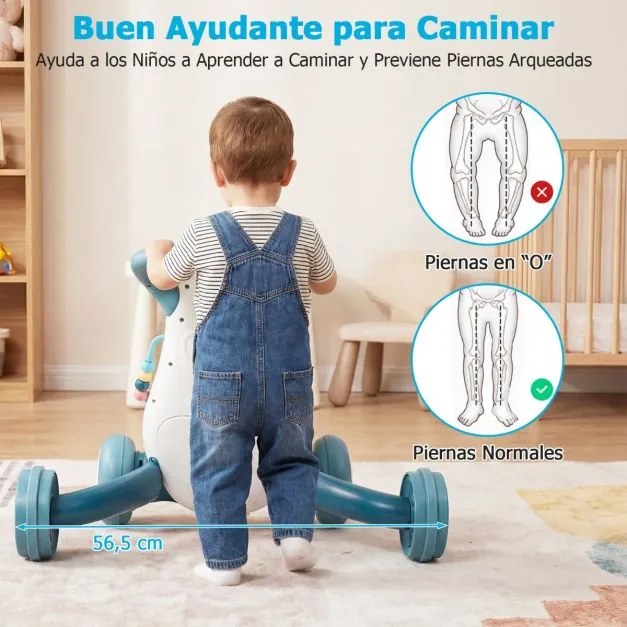 Andador Montessori para Bebés com Música Luzes Classificador Formas Engrenagens Giratórias Azul