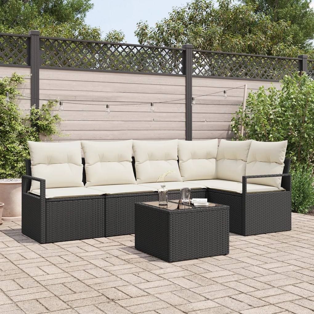 Conjunto de Sofá de Jardim de 5 Peças com Almofadas Rattan Poliéster M