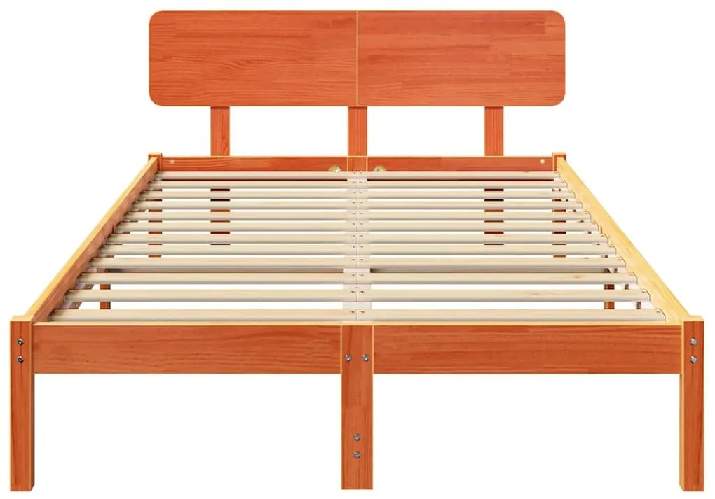 Cama com Cabeceira Marrom Encerada 120 x 190 cm em Madeira de Pinho Só