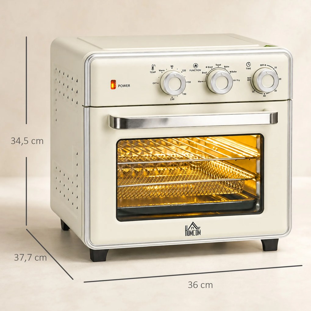 Mini Forno Elétrico de Bancada com Convecção 20 L 1400 W, 7 Funções, 90-230 °C, Temporizador 60 Min, Creme