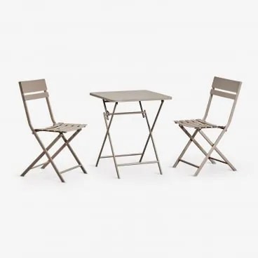 Conjunto De Mesa Quadrada 60x60 Cm Dobrável E 2 Cadeiras De Jardim Em Aço Tamarit Moka Brown - Sklum