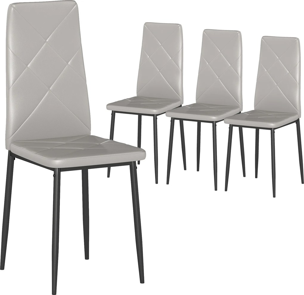 Conjunto de 4 Cadeiras de Sala de Jantar Estofadas em Couro Sintético (MESA NÃO INCLUÍDA) com Encosto Alto e Pés de Aço 41x50x97 cm Cinza