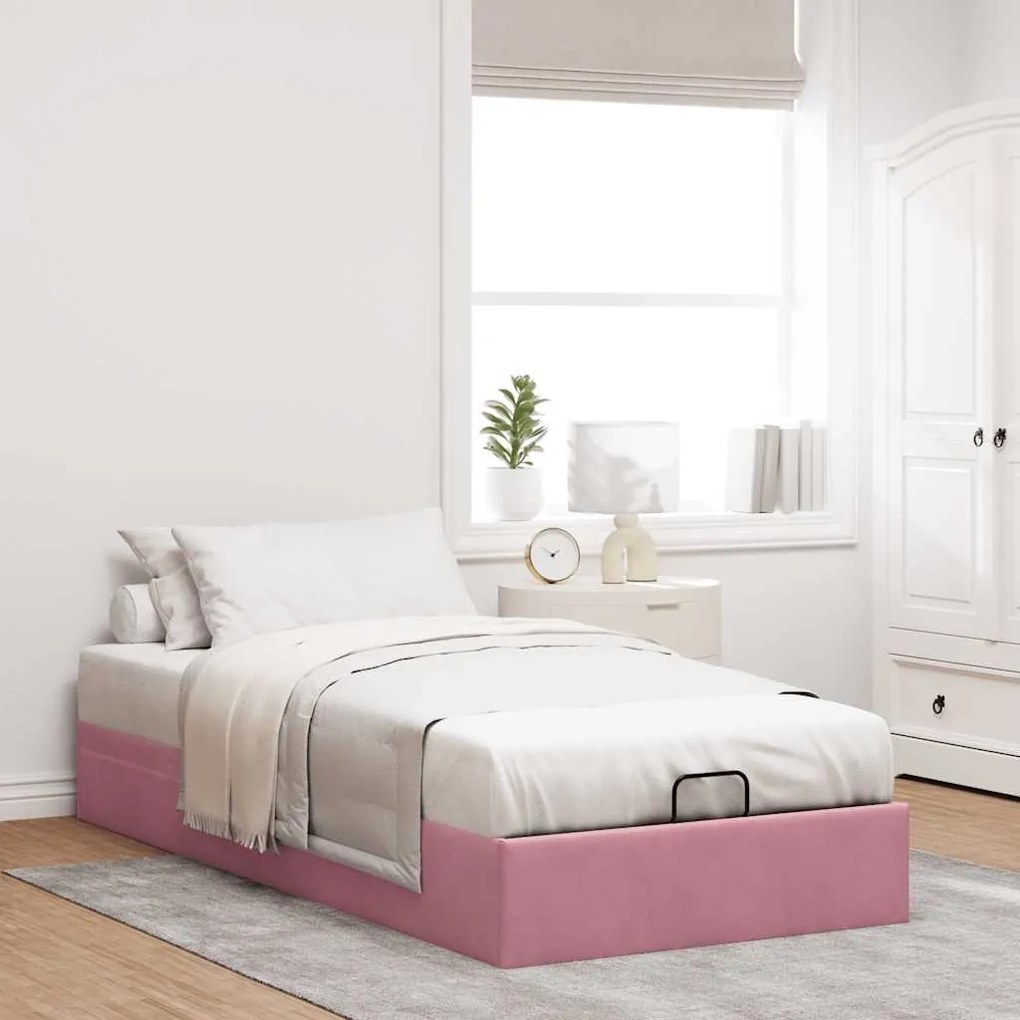 Ottoman Bed Frame No Colchão Rosa 90x190 cm Veludo