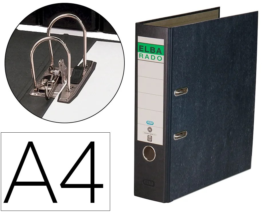 Pasta de Arquivo de Alavanca Elba Cartão Forrado Marmoreado com Rado Din A4 Lombada de 80 mm Preto