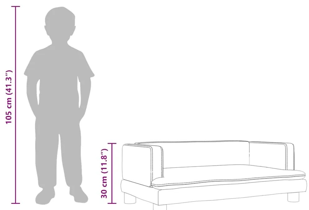 Sofá infantil 80x45x30 cm couro artificial castanho