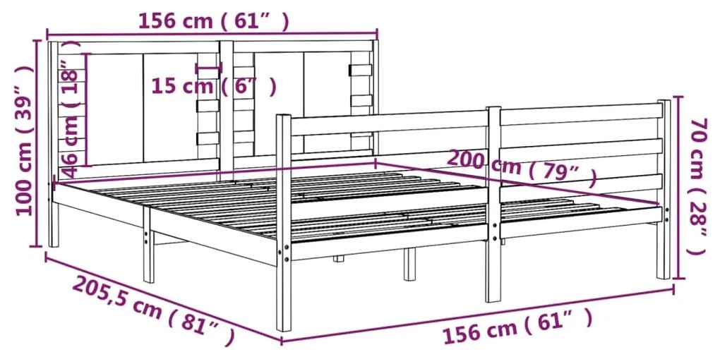 Cama sem colchão 150x200 cm madeira de pinho maciça branco
