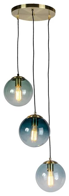 Candeeiro de suspensão Art Deco em latão com vidro azul - Pallon Art Deco