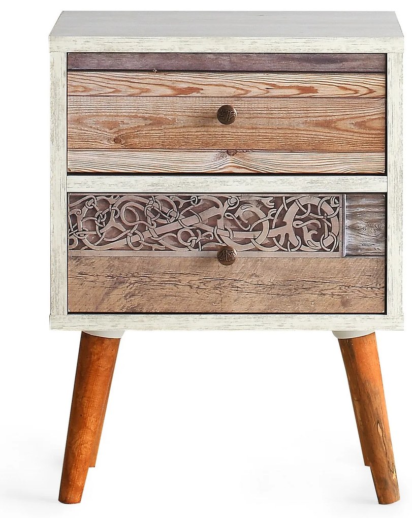 Mesa de Cabeceira Malmö – Branco e Nogueira – 40 cm x 55 cm x 35 cm