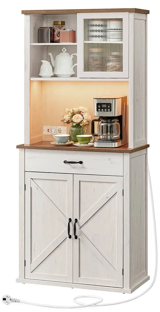 Aparador vintage com iluminação e com 2 tomadas 39,7 x 80,4 x 180,3 cm em branco vintage