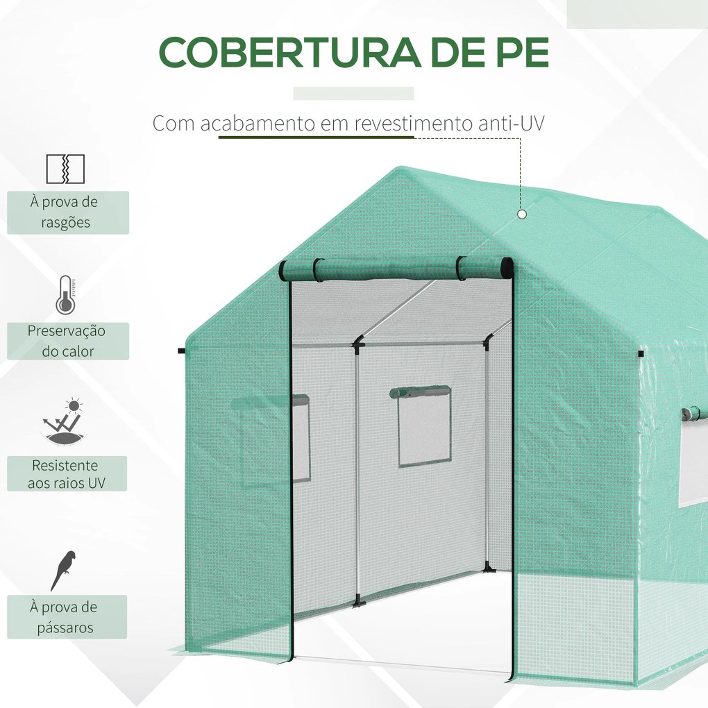 Outsunny Estufa tipo Túnel 2x3x2 m Estufa de Exterior com 4 Janelas de