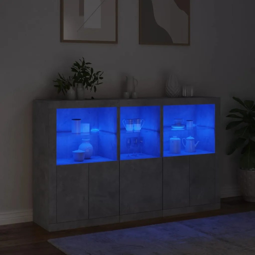 Aparador com luzes LED 162x37x100 cm cinzento cimento
