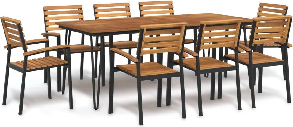 vidaXL Conj. jantar p/ jardim 9 pcs madeira de acácia maciça e metal