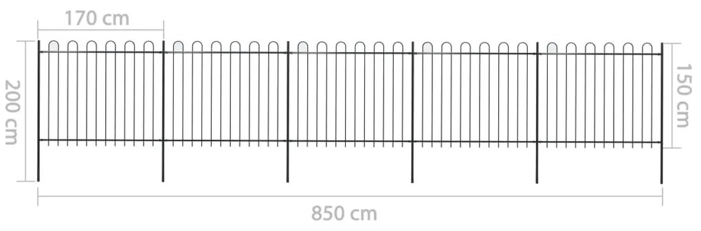 Cerca de jardim com topo em aros 8,5x1,5 m aço preto