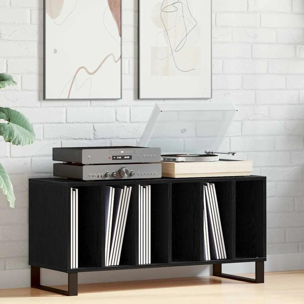 vidaXL Armário para discos de vinil Carvalho preto 100 x 38 x 48 cm