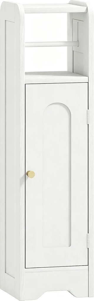 HOMCOM Armário de Casa de Banho Estreito Móvel Auxiliar de Casa de Banho 21x20x79 cm com Prateleira Ajustável Suporte para Papel Higiénico Branco | Aosom Portugal