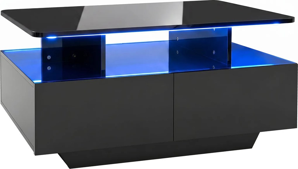 Mesa de Centro, 90 x 55 x 45,5 cm, Iluminação LED Regulável, Preto