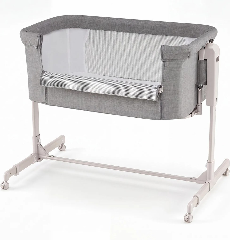 Berço para Bebés 3 em 1, 102 x 66,5 x 89 cm, Altura Ajustável em 6 Níveis, Cinzento