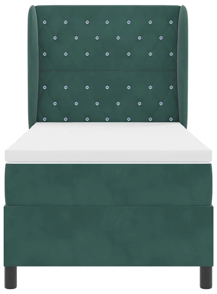 Cama Box com Colchão Verde Escuro - 90x200 cm em Veludo