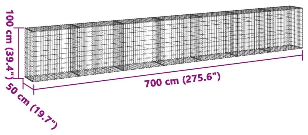 Cesto gabião com cobertura 700x50x100 cm ferro galvanizado