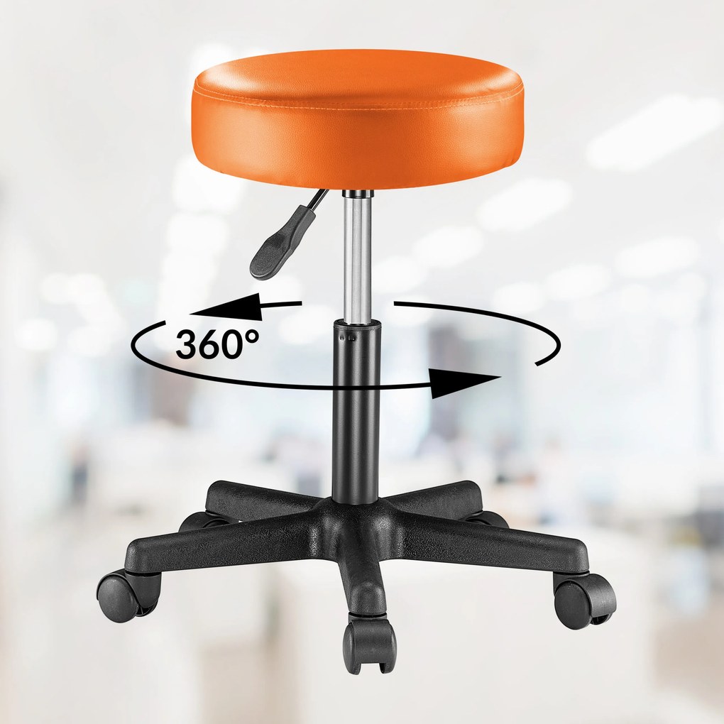 Banco giratória em 360° com rodas em couro sintético Ø35 x 48 x 46-60 cm Laranja